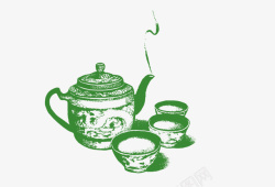 绿色水墨茶壶素材