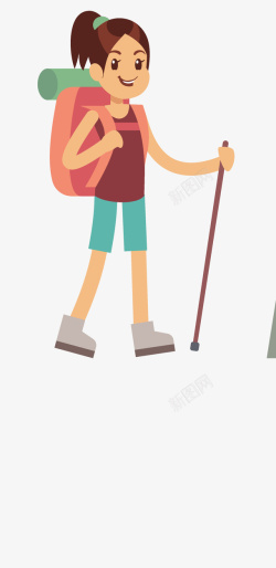 拐杖PNG图背着背包爬山的女子高清图片