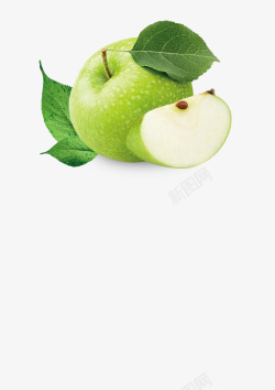 绿色带叶子雪花梨水果青苹果绿色带叶子高清图片