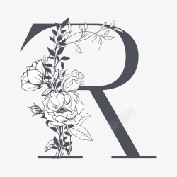 R字体设计素雅花枝字母R矢量图高清图片
