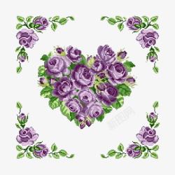紫色鲜花爱心边框素材