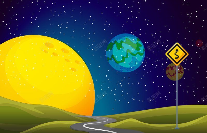 月球矢量图ai设计背景_新图网 https://ixintu.com 卡通 地球 太空 太阳 手绘 月球 童趣 矢量图