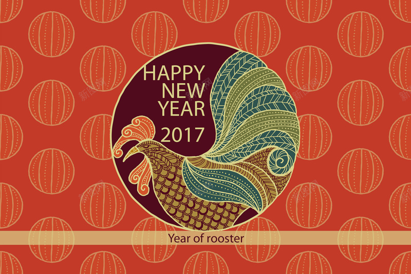 中式简约插画鸡年背景矢量图ai设计背景_新图网 https://ixintu.com of rooster year 中国手绘 大公鸡的观赏 手绘公鸡 手绘底纹 新年背景 红色背景 矢量图