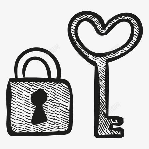 手绘钥匙和锁卡通png免抠素材_新图网 https://ixintu.com 卡通 素材 钥匙