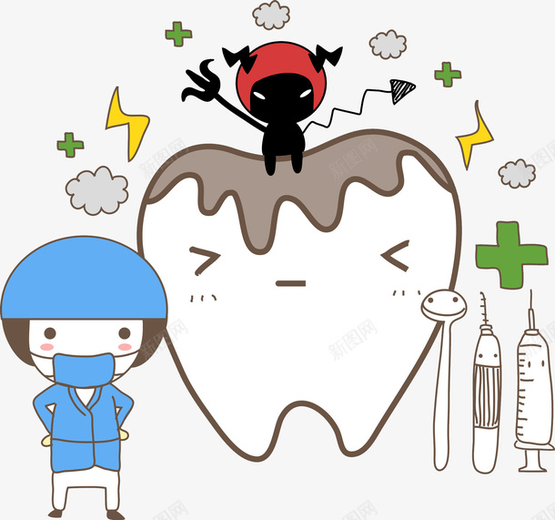 可爱的牙齿png免抠素材_新图网 https://ixintu.com 加号 卡通 可爱 手绘 水彩 牙医 牙疼 牙齿 绿色 蛀牙
