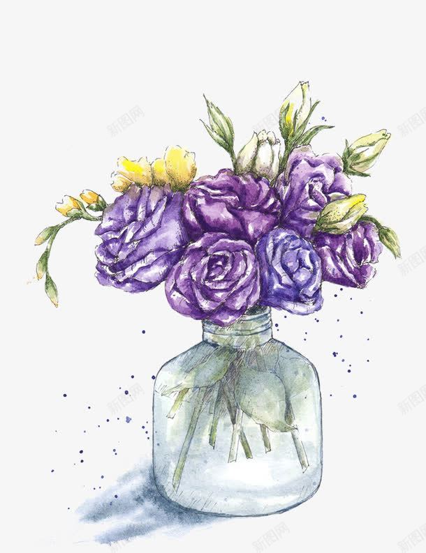 手绘花瓶中的紫色的花png免抠素材_新图网 https://ixintu.com 唯美 手绘 紫色的花 花瓶