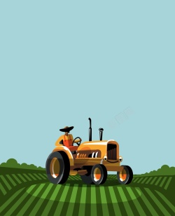 手绘拖拉机矢量卡通农耕作物背景高清图片