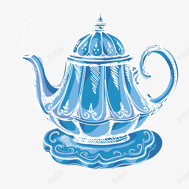 蓝色下午茶茶壶矢量图ai免抠素材_新图网 https://ixintu.com 下午茶 矢量素材 茶壶 蓝色 矢量图