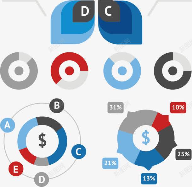PPT元素png免抠素材_新图网 https://ixintu.com 信息图表 信息标签 扇形图 数据分析 演示图形