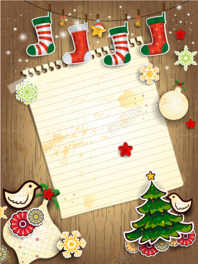 木纹圣诞袜子圣诞树背景矢量图背景