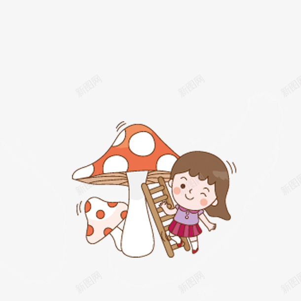 蘑菇房psd免抠素材_新图网 https://ixintu.com 儿童节素材 卡通元素 小孩 梯子