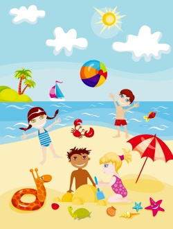沙滩游戏小孩沙滩玩耍矢量图高清图片