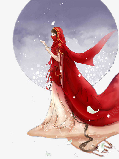穿一身红衣的古代女子png免抠素材_新图网 https://ixintu.com 手绘 插画 红色 装饰