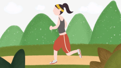 卡通手绘跑步的女孩素材