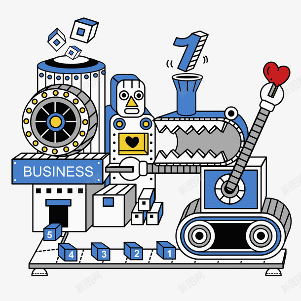 蓝色机器人png免抠素材_新图网 https://ixintu.com 卡通 商务 工厂 手绘 数字 机器人 水彩 爱心 蓝色