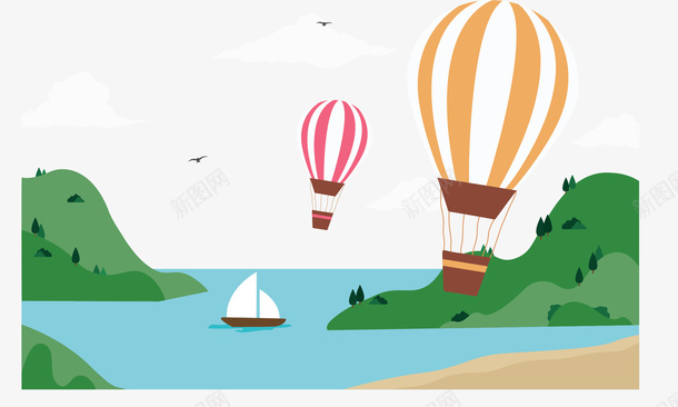 飞过海洋的热气球矢量图ai免抠素材_新图网 https://ixintu.com 彩色热气球 旅游季 旅游热气球 热气球 矢量png 飞过海洋 矢量图