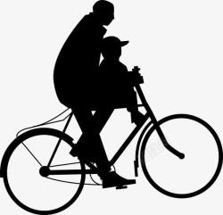 黑色单车父与子相亲相爱骑自行车黑色剪影高清图片