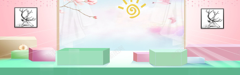 梦幻唯美立体方块夏季上新banner背景背景