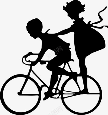 手绘骑自行车的人轮廓图图标图标