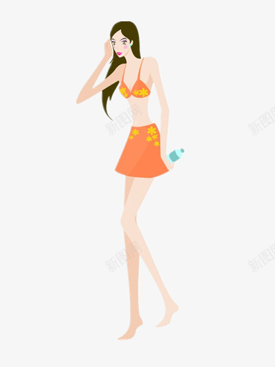 比基尼美女png免抠素材_新图网 https://ixintu.com 卡通女孩 手绘 水瓶 沙滩女郎 黑色
