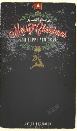 黑色复古圣诞麋鹿海报背景矢量图海报