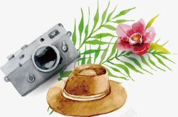帽子相机花朵旅游海报背景素材