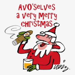 抽烟的老人卡通圣诞老人抽雪茄喝饮料插画免高清图片