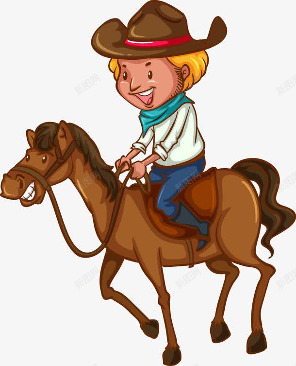 卡通骑马的牛仔png免抠素材_新图网 https://ixintu.com Q版牛仔 卡通牛仔 手绘骑马的牛仔