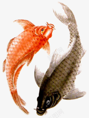 手绘古典卡通中国风双鱼戏图标图标