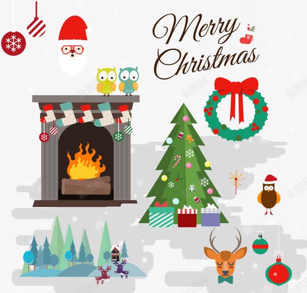 圣诞节快乐png免抠素材_新图网 https://ixintu.com 圣诞树 圣诞节 海报 火炉 矢量素材 艺术