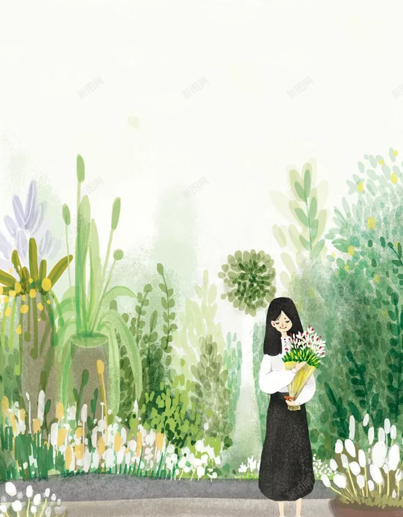 穿行在绿色中少女海报psd设计背景_新图网 https://ixintu.com 公园 少女 手绘 春季 植物 清新 绿色 青春
