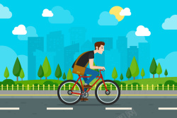 城市骑自行车扁平化自行车海报矢量图高清图片