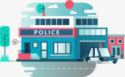 警察矢量图AI卡通警察局建筑插画矢量图高清图片