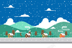 冬季小房子蓝色卡通可爱浪漫雪景背景矢量图高清图片