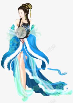 蓝袍青楼女子手绘古风素材