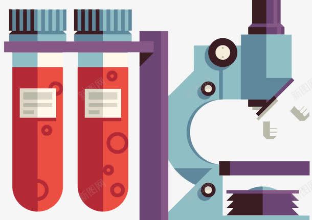 实验室工具png免抠素材_新图网 https://ixintu.com 实验仪器 实验室插画 显微镜 红色 蓝色 试管图案