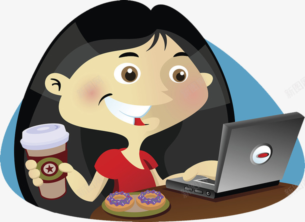 边工作边喝咖啡的女孩png免抠素材_新图网 https://ixintu.com 卡通插图 咖啡 喝咖啡人物 喝咖啡的人 女孩 工作 笔记本电脑 纸杯