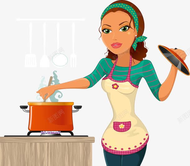 正在做饭的美女png免抠素材_新图网 https://ixintu.com 人物 人物插画 做饭 卡通人物 美女