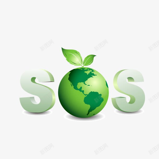 绿色SOS求救信号png免抠素材_新图网 https://ixintu.com SOS 卡通地球 卡通求助 求救信号 环保装饰 绿色地球