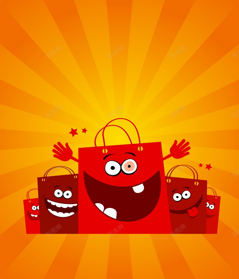 卡通购物袋矢量图ai设计背景_新图网 https://ixintu.com 卡通 手提袋 手绘 橙色 童趣 红色 纸袋 购物袋 矢量图