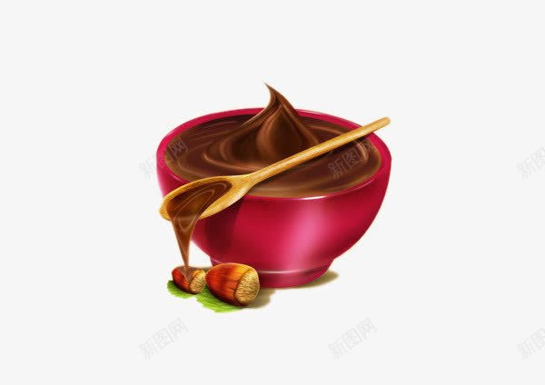 手绘巧克力酱png免抠素材_新图网 https://ixintu.com 巧克力酱 木勺 液体 红色小碗