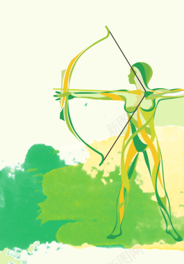 绿色流水彩女性射箭剪影妇女节海报矢量图背景