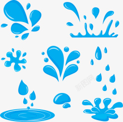 卡通水滴素材水水滴溅水雨滴水潭卡通矢量图高清图片