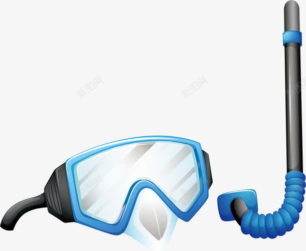 蓝色潜水设备png免抠素材_新图网 https://ixintu.com 呼吸管 泳镜 潜水设备 矢量素材