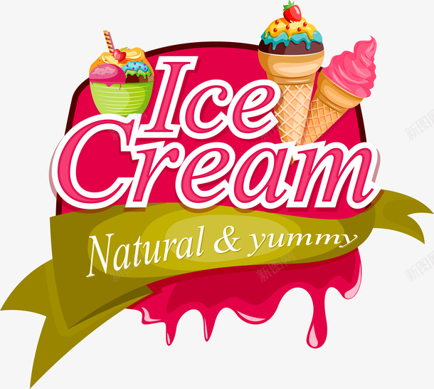 卡通粉色冰淇淋标签png免抠素材_新图网 https://ixintu.com 冰淇淋 卡通餐饮 彩色 标签 矢量图案 粉色 美食