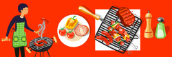 厨师烧烤淘宝美食矢量卡通烧烤厨师调料西红柿海报高清图片