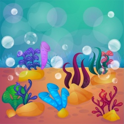 平面海草素材卡通海底世界背景矢量图高清图片