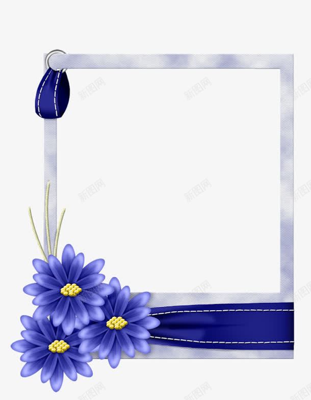 蓝色花朵白色边框png免抠素材_新图网 https://ixintu.com 白色 花朵 蓝色 边框
