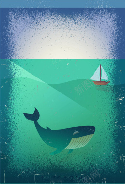创意鲸鱼航海简约海报背景矢量图背景