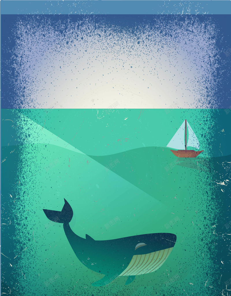 创意鲸鱼航海简约海报背景矢量图